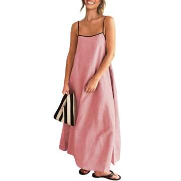Shy Velvet Women's 2025 Summer Linen Maxi Dress Contrast Spaghetti Strap Dress Backless Sleeveless C...