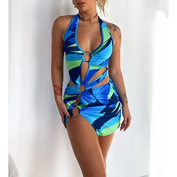 Sunloudy Sexy Halter Neck Cutout Dress for Women