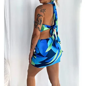 Sunloudy Sexy Halter Neck Cutout Dress for Women