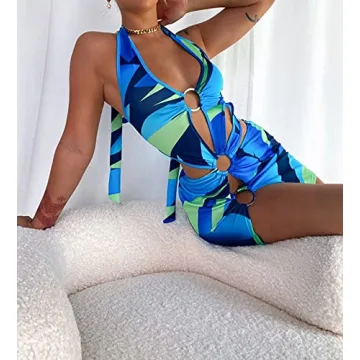 Sunloudy Sexy Halter Neck Cutout Dress for Women