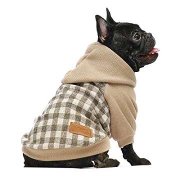Fitwarm Tartan Plaid Dog Hoodie, Knitted Dog Clothes for Small Dogs Boy, Pet Sweatshirt, Knitted Sweater, Beige, Small