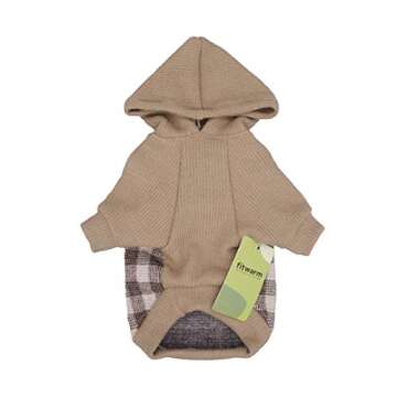 Fitwarm Tartan Plaid Dog Hoodie, Knitted Dog Clothes for Small Dogs Boy, Pet Sweatshirt, Knitted Sweater, Beige, Small