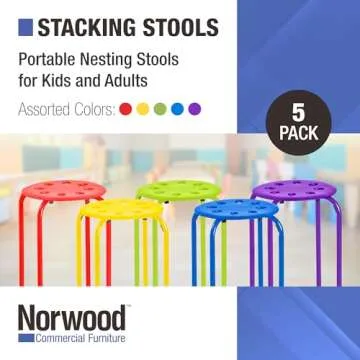 Norwood Commercial Furniture Stacking Stools for Kids and Adults, 17.75" Standard Height Portable Nesting Office and Classroom Stools, Assorted Color, Pack of 5