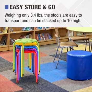 Norwood Commercial Furniture Stacking Stools for Kids and Adults, 17.75" Standard Height Portable Nesting Office and Classroom Stools, Assorted Color, Pack of 5