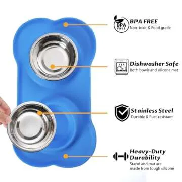 Hubulk Pet Dog Bowls 2 Stainless Steel Dog Bowl with No Spill Non-Skid Silicone Mat + Pet Food Scoop...
