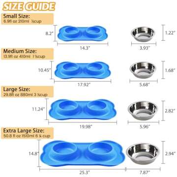Hubulk Pet Dog Bowls 2 Stainless Steel Dog Bowl with No Spill Non-Skid Silicone Mat + Pet Food Scoop Water and Food Feeder Bowls for Feeding Small Medium Large Dogs Cats Puppies (Large, Blue)