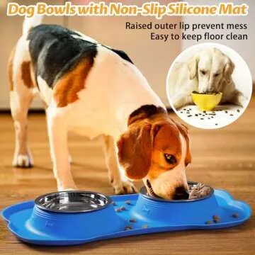 Hubulk Pet Dog Bowls 2 Stainless Steel Dog Bowl with No Spill Non-Skid Silicone Mat + Pet Food Scoop Water and Food Feeder Bowls for Feeding Small Medium Large Dogs Cats Puppies (Large, Blue)