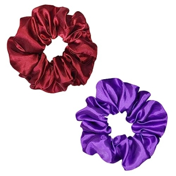 12 Pcs Satin Silk Hair Scrunchies in Red & Purple