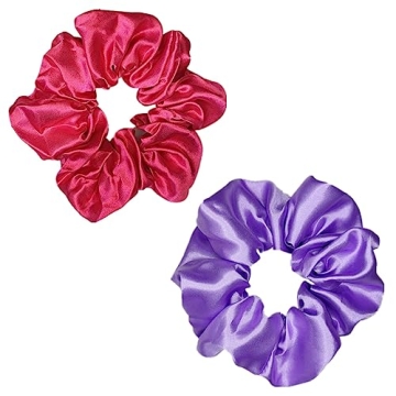 12 Pcs Satin Silk Hair Scrunchies in Red & Purple