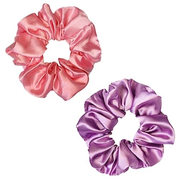 12 Pcs Satin Silk Hair Scrunchies in Red & Purple