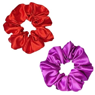 12 Pcs Satin Silk Hair Scrunchies in Red & Purple