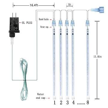 Kwaiffeo Christmas Lights Outdoor, 8 Tubes Meteor Shower Lights LED Snow Falling Icicle Cascading Lights for Xmas Tree Wedding Decoration Party, UL Plug, White