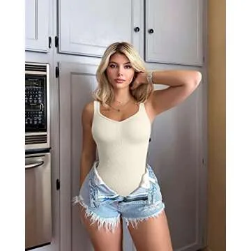 OQQ Women's 3 Piece Bodysuits Sexy Ribbed Sleeveless Shapewear Tank Tops 2025 Summer Leotard Rose Purple Beige