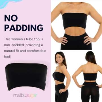 Malibu Sugar Women's Bandeau Tube Top Bras - Seamless Strapless Bra Tube Tops Comfortable and Versatile (One Size Fits Sizes XS-S)