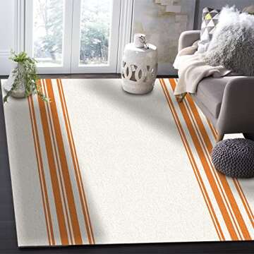 Area Rug Floor Carpet,Thanksgiving Fall Orange Stripes Retro Linen Indoor Accent Rugs Soft Mats for Bedroom Living Room,Autumn Lines Minimalist Floor Mat Nursery Carpet Home Decor 36x60in