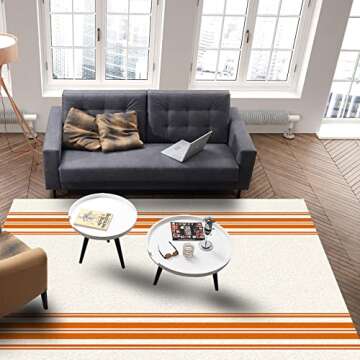 Area Rug Floor Carpet,Thanksgiving Fall Orange Stripes Retro Linen Indoor Accent Rugs Soft Mats for Bedroom Living Room,Autumn Lines Minimalist Floor Mat Nursery Carpet Home Decor 36x60in