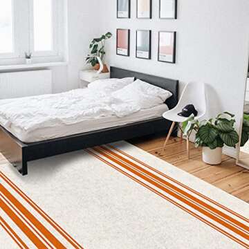 Area Rug Floor Carpet,Thanksgiving Fall Orange Stripes Retro Linen Indoor Accent Rugs Soft Mats for Bedroom Living Room,Autumn Lines Minimalist Floor Mat Nursery Carpet Home Decor 36x60in