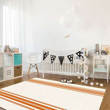 Area Rug Floor Carpet,Thanksgiving Fall Orange Stripes Retro Linen Indoor Accent Rugs Soft Mats for Bedroom Living Room,Autumn Lines Minimalist Floor Mat Nursery Carpet Home Decor 36x60in