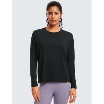 CRZ YOGA Pima Cotton Long Sleeve Workout Shirts for Women Loose Fit Crew Neck Yoga Athletic Tops Cas...
