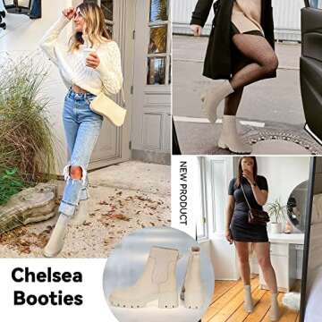 Athlefit Women's Chelsea Boots Fall Platform Ankle Boots Slip on Chunky Lug Sole Boots