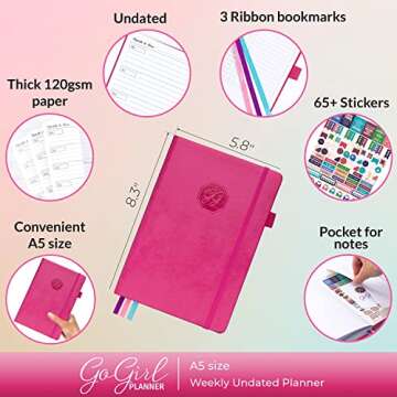 GoGirl Planner and Organizer for Women – A5 Size Weekly Planner, Goals Journal & Agenda to Improve...