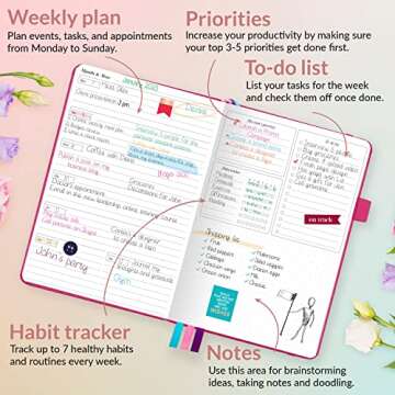 GoGirl Planner and Organizer for Women – A5 Size Weekly Planner, Goals Journal & Agenda to Improve Time Management, Productivity & Live Happier. Undated – Start Anytime, Lasts 1 Year – Hot Pink
