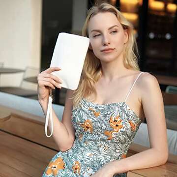 befen Genuine Leather White Wristlet Clutch Cell Phone Wallet Purse for Women, Smartphone Wristlet B...