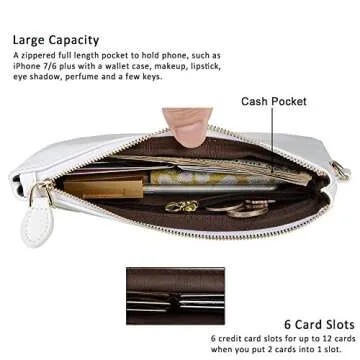 befen Genuine Leather White Wristlet Clutch Cell Phone Wallet Purse for Women, Smartphone Wristlet Bag Purses and Handbags - Fit iPhone 14 Pro Max