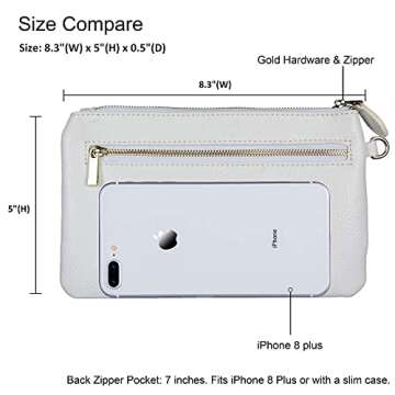 befen Genuine Leather White Wristlet Clutch Cell Phone Wallet Purse for Women, Smartphone Wristlet Bag Purses and Handbags - Fit iPhone 14 Pro Max