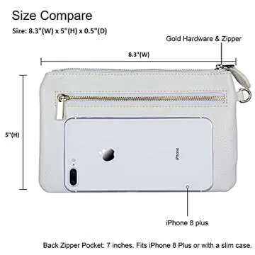 befen Genuine Leather White Wristlet Clutch Cell Phone Wallet Purse for Women, Smartphone Wristlet Bag Purses and Handbags - Fit iPhone 14 Pro Max