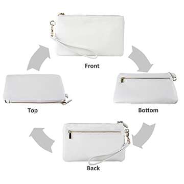befen Genuine Leather White Wristlet Clutch Cell Phone Wallet Purse for Women, Smartphone Wristlet Bag Purses and Handbags - Fit iPhone 14 Pro Max