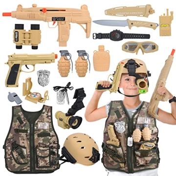 CAPTAIN CHAOWING 17 PCS Kids Army Costume Set - Military Dress Up Gear