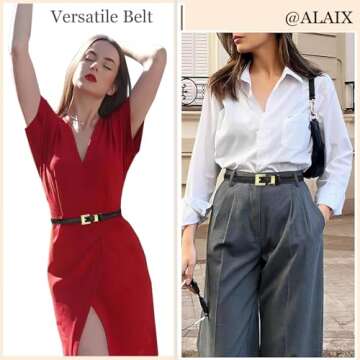 ALAIX Women Skinny Leather Belt for Jeans Pants Dress Belts Thin Black Leather Belt with Gold/Silver...