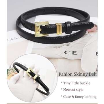 ALAIX Women Skinny Leather Belt for Jeans Pants Dress Belts Thin Black Leather Belt with Gold/Silver Buckle Waist Belts for Women