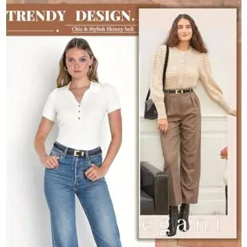 ALAIX Women Skinny Leather Belt for Jeans Pants Dress Belts Thin Black Leather Belt with Gold/Silver Buckle Waist Belts for Women