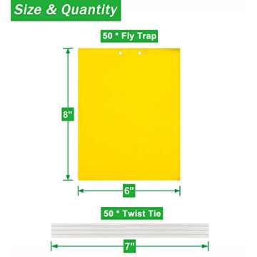 50 Sheets Yellow Sticky Traps, Fruit Fly Traps, for Indoor and Outdoor, Include Twist Ties and Plastic Holders