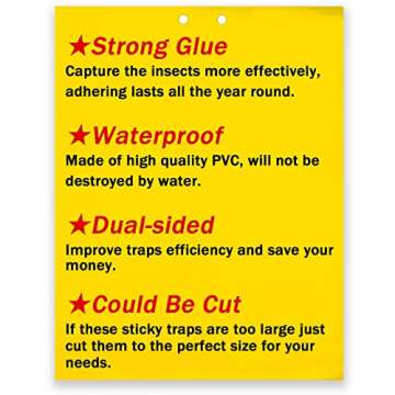50 Sheets Yellow Sticky Traps, Fruit Fly Traps, for Indoor and Outdoor, Include Twist Ties and Plastic Holders