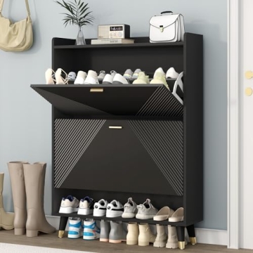 Howcool Shoe Cabinet with 2 Flip Drawers for 24 Pairs