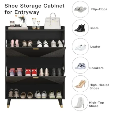 Howcool Shoe Cabinet with 2 Flip Drawers for 24 Pairs