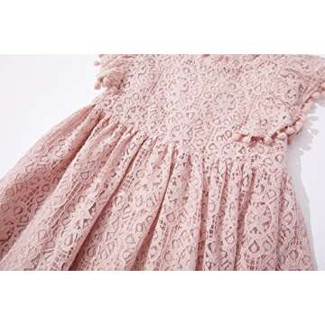 Niyage Toddler Girls Elegant Lace Pom Pom Flutter Sleeve Party Princess Dress Dusty Pink 110