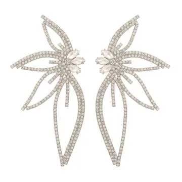 Missgrace Silver Stud Butterfly Earrings, 9.4cm, Rhinestone