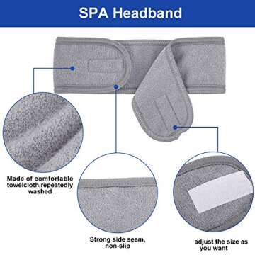 Whaline Spa Facial Headband Head Wrap Terry Cloth Headband 4 Counts Stretch Towel for Bath, Makeup and Sport (Gray)