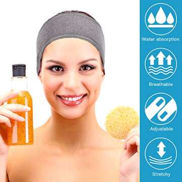 Whaline Spa Facial Headband Head Wrap Terry Cloth Headband 4 Counts Stretch Towel for Bath, Makeup and Sport (Gray)