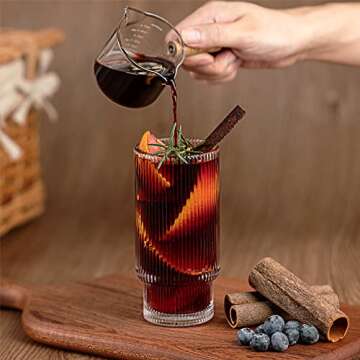 Gracenal Cocktail Glasses Drinking Set, Glass Cups Sets of 8, 4Pcs Glass Coffee Cups with Straws 12oz & 4Pcs Ribbed Glassware Set 9oz, Highball Glasses for Home Kitchen Christmas Party Wedding Gifts