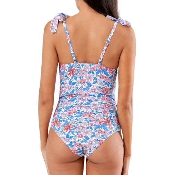 Women's One Piece Swimsuit Slimming Bathing Suit Tummy Control One Piece Swimsuit Modest One Piece Swimsuit for Women Square Neck Ladies Swim Suit Adjustable Womens One Piece Swimsuit Floral L