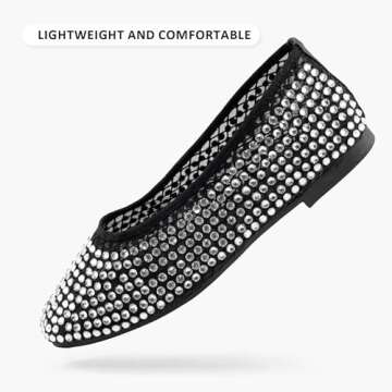 WIRALOMI Black Ballet Flats for Women Sparkly Rhinestone Ballerina Flats Comfortable Glitter Mesh Party Wedding Dress Shoes