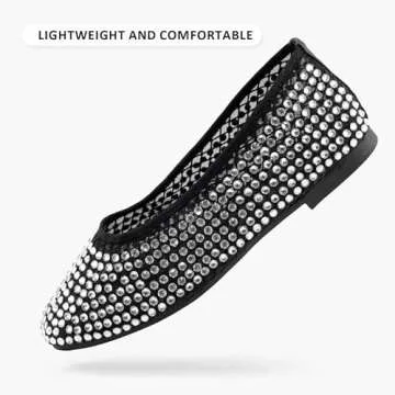 WIRALOMI Black Ballet Flats for Women Sparkly Rhinestone Ballerina Flats Comfortable Glitter Mesh Party Wedding Dress Shoes
