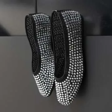 WIRALOMI Black Ballet Flats for Women Sparkly Rhinestone Ballerina Flats Comfortable Glitter Mesh Party Wedding Dress Shoes