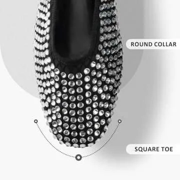 WIRALOMI Black Ballet Flats for Women Sparkly Rhinestone Ballerina Flats Comfortable Glitter Mesh Party Wedding Dress Shoes