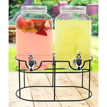 Estilo Glass Double Drink Dispenser with Stand - Elegant Set of 2, 1 Gallon Glass Beverage Dispenser...